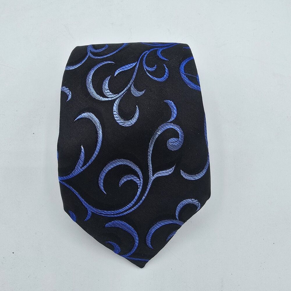 Antonio Fellini Silk Tie Black Blue  Men's Geometric Necktie 60 X 3.5 Inches